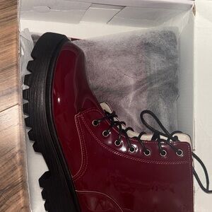 Glossy Burgundy Combat Boots
